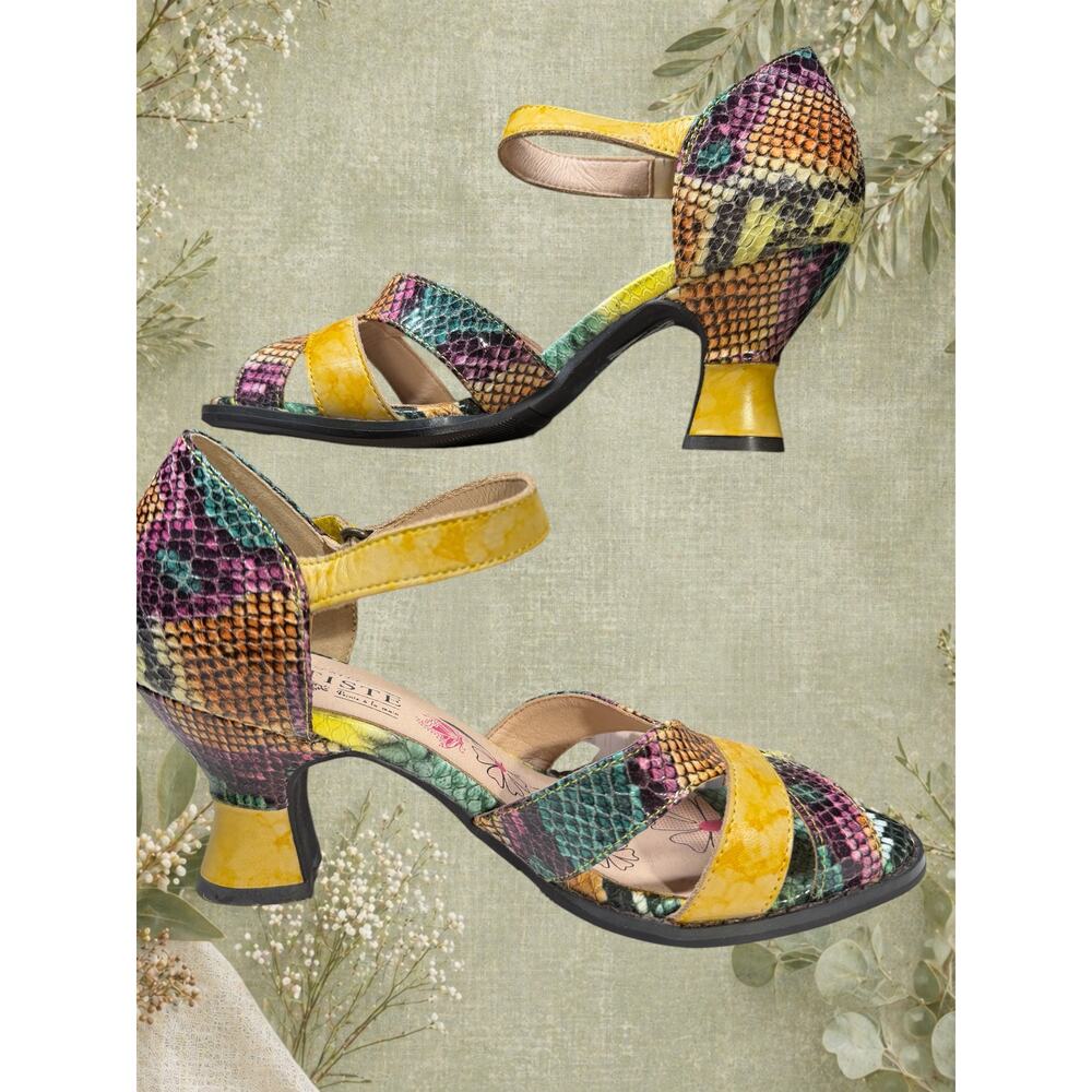 Y2K Spring Step L’Artiste Multicolor Snakeskin Leather Sandals Kitten Heel EU 37 - Picture 7 of 13
